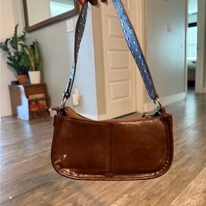Princess Polly Brown Leather Shoulder Bag with Blue Strap